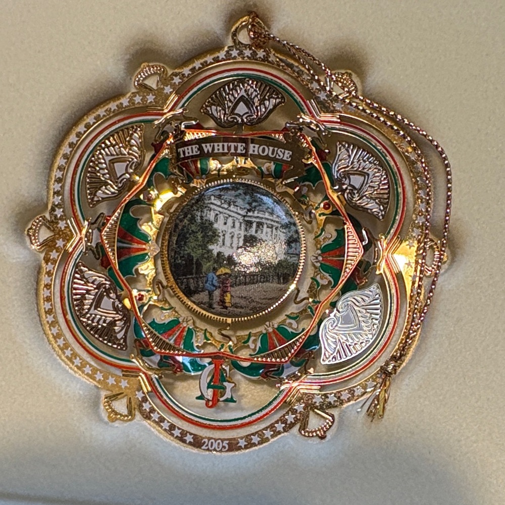 White House Gold and Green Ornament